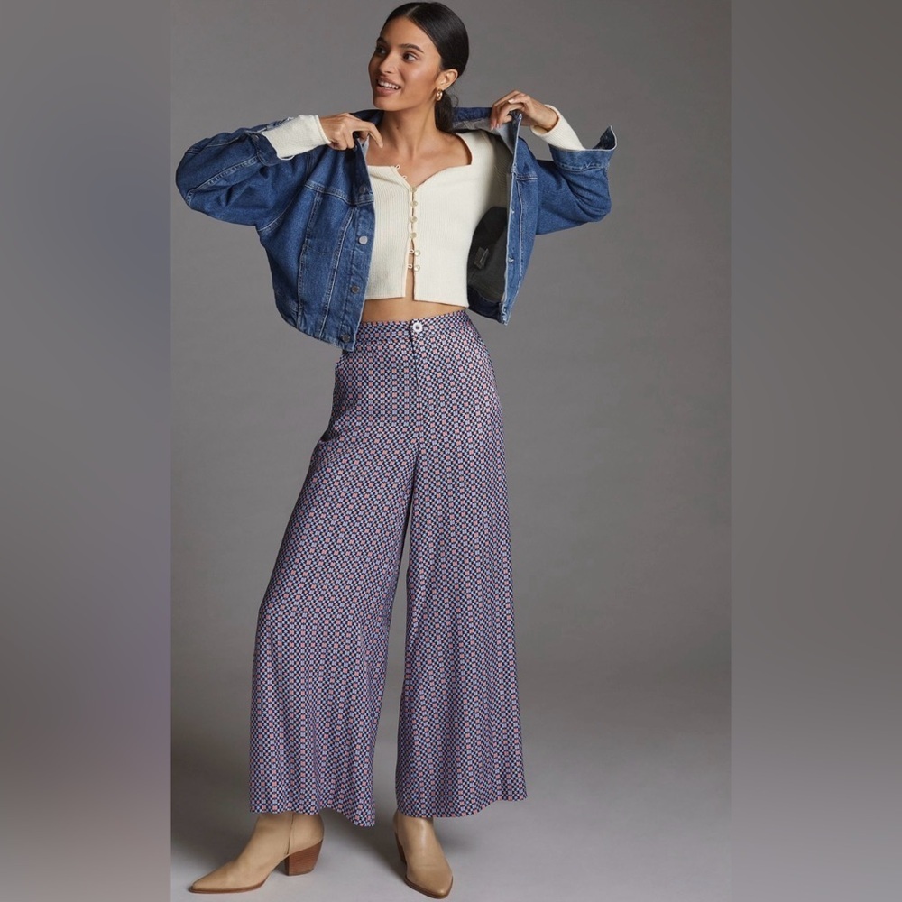 Maeve Wine Geometric Print Wide Leg Pants NWT Size 4 Flowy Statement Trouser